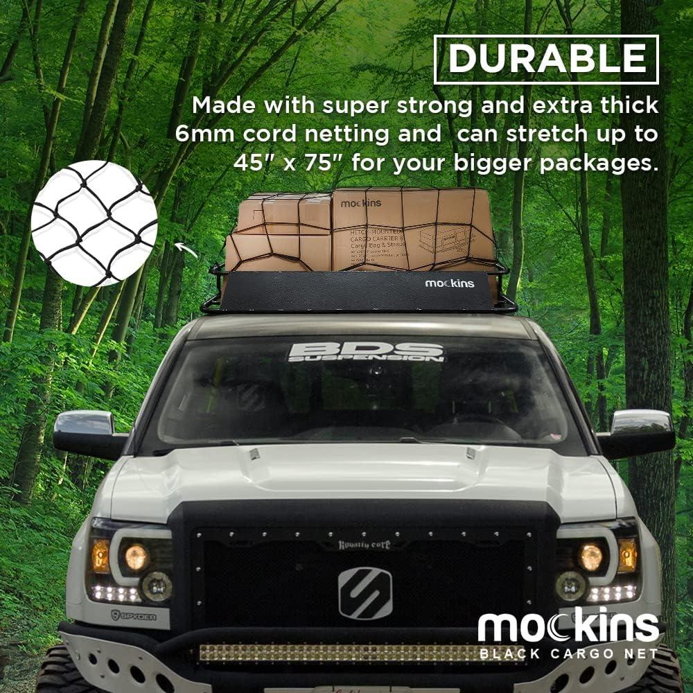 imageMockins Black Heavy Duty 208quot X 368quot Bungee Cargo Net Stretches to 45quot X 75quot The Cargo Carrier Net Comes with 10 Hooks and can be Used with Any Car or Van SUV and Truck