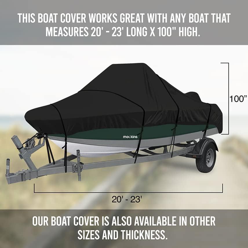imageMockins Heavy Duty 600D Polyester Oxford Trailerable Boat Cover Fits VHull  TriHull  Fishing Boat  Runabout Boat  Bass Boat  Waterproof ampamp UV Resistant Boat CoverLarge  20  23 x 100