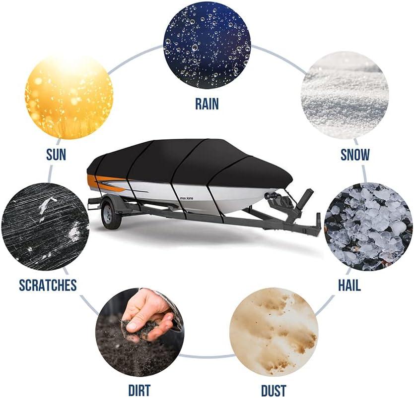 imageMockins Heavy Duty 600D Polyester Oxford Trailerable Boat Cover Fits VHull  TriHull  Fishing Boat  Runabout Boat  Bass Boat  Waterproof ampamp UV Resistant Boat CoverMedium  17  19 x 98