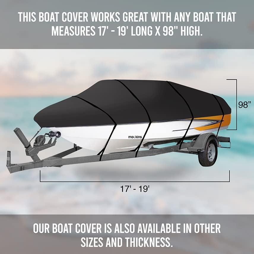 imageMockins Heavy Duty 600D Polyester Oxford Trailerable Boat Cover Fits VHull  TriHull  Fishing Boat  Runabout Boat  Bass Boat  Waterproof ampamp UV Resistant Boat CoverMedium  17  19 x 98