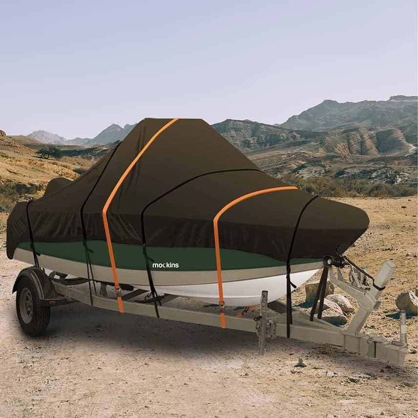 imageMockins Heavy Duty 600D Polyester Oxford Trailerable Boat Cover Fits VHull  TriHull  Fishing Boat  Runabout Boat  Bass Boat  Waterproof ampamp UV Resistant Boat CoverLarge  20  23 x 100
