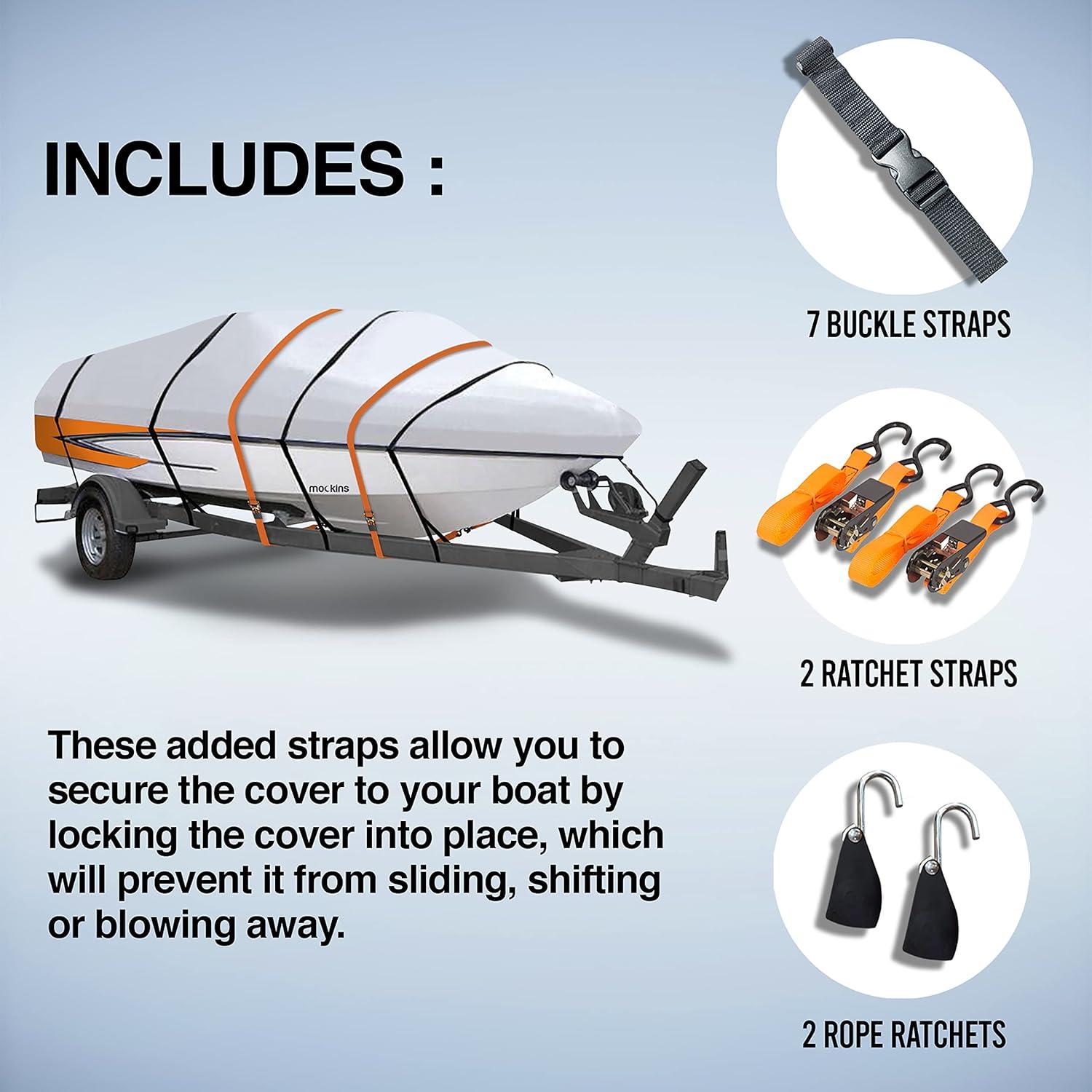 imageMockins Trailerable Boat Covers 1719ft x 98quot  150D Polyester Oxford Boat Cover Fit VHull TriHull Fishing Runabout Bass Boat Cover  UV ampamp Water Resistant  Protects Boat from All ElementsMedium  17  19 x 98