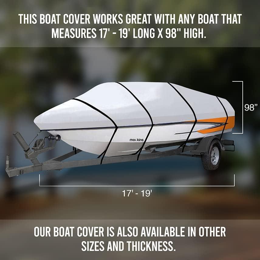 imageMockins Trailerable Boat Covers 1719ft x 98quot  150D Polyester Oxford Boat Cover Fit VHull TriHull Fishing Runabout Bass Boat Cover  UV ampamp Water Resistant  Protects Boat from All ElementsMedium  17  19 x 98
