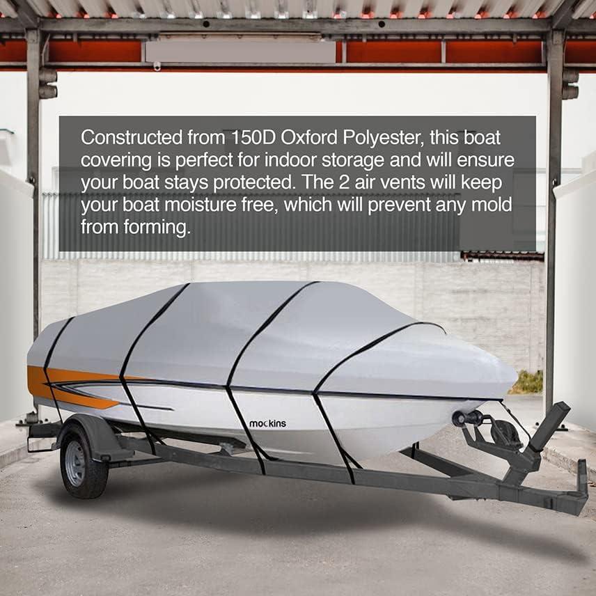 imageMockins Trailerable Boat Covers 1719ft x 98quot  150D Polyester Oxford Boat Cover Fit VHull TriHull Fishing Runabout Bass Boat Cover  UV ampamp Water Resistant  Protects Boat from All ElementsMedium  17  19 x 98