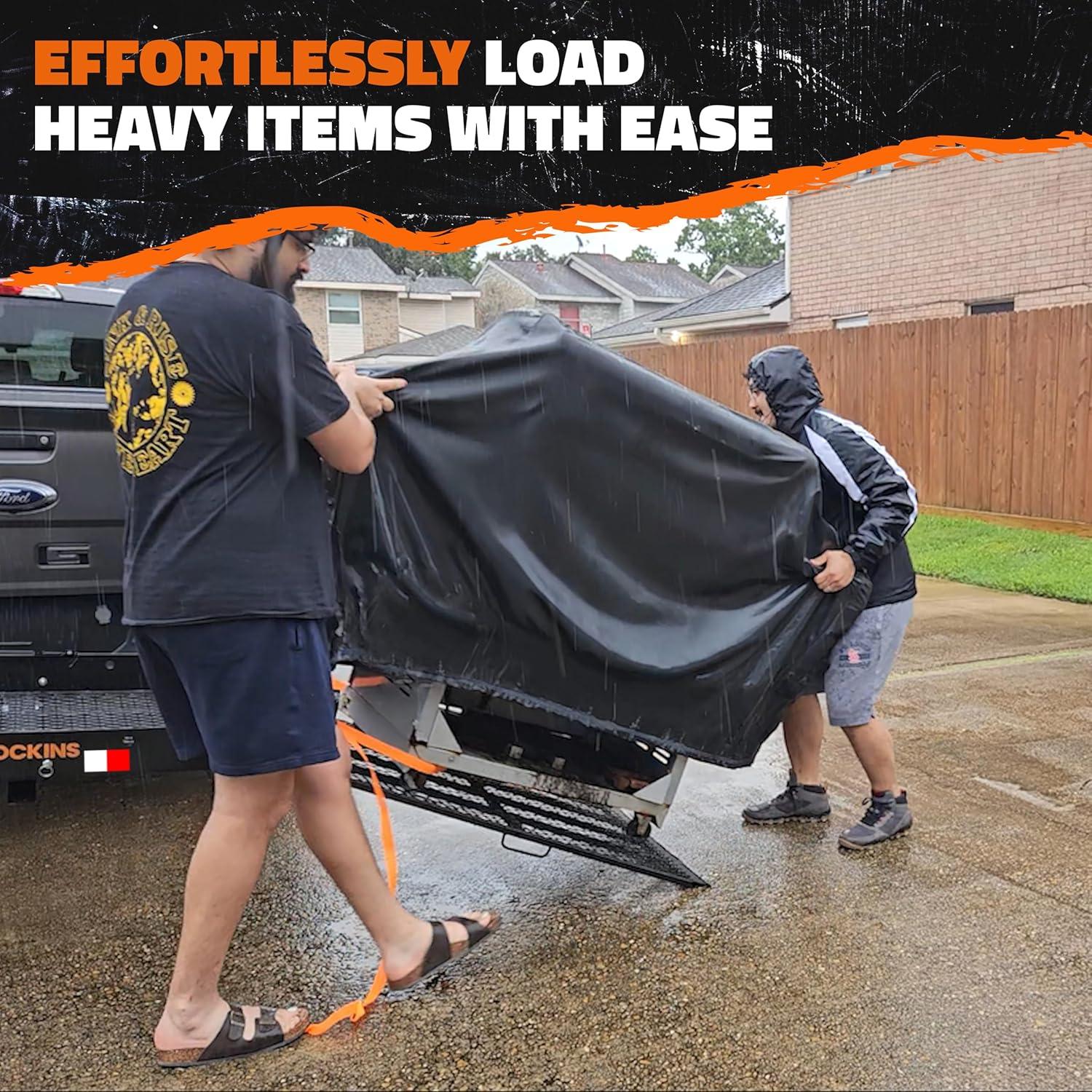 imageMockins XL 60quotx30quotx5quot Folding Hitch Cargo Carrier with Ramp  Heavy Duty Trailer Hitch Basket Cargo Carrier with Portable Wheelchair Ramp  500 Lbs Cap Weatherproof Steel Scooter Rack ampamp AccessoriesLarge  48 x 285 x 4