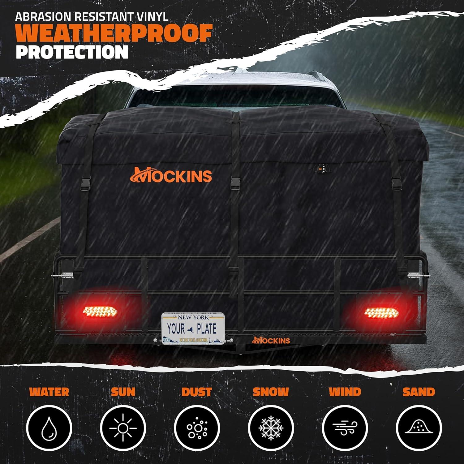 imageMockins XL 66quotx30quotx14quot High Rail Folding Hitch Cargo Carrier w 45 CuFt Trailer Hitch Cargo Carrier Bag  500Lbs Cap Luggage Rack for SUV Car ampamp Truck wRear Signal Lights License Plate Holder ampamp More