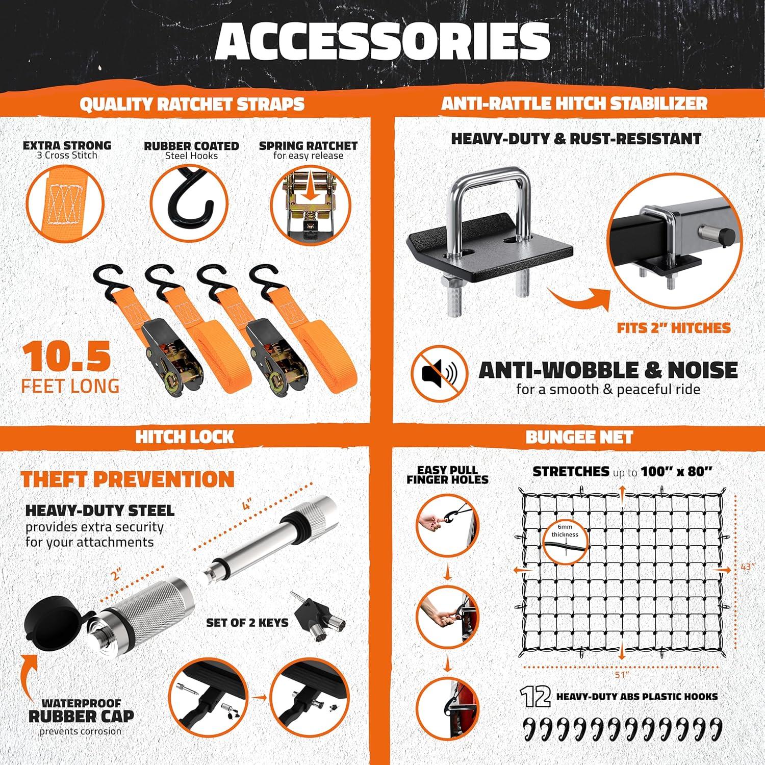 imageMockins XL 66quotx30quotx14quot High Rail Folding Hitch Cargo Carrier w 45 CuFt Trailer Hitch Cargo Carrier Bag  500Lbs Cap Luggage Rack for SUV Car ampamp Truck wRear Signal Lights License Plate Holder ampamp More