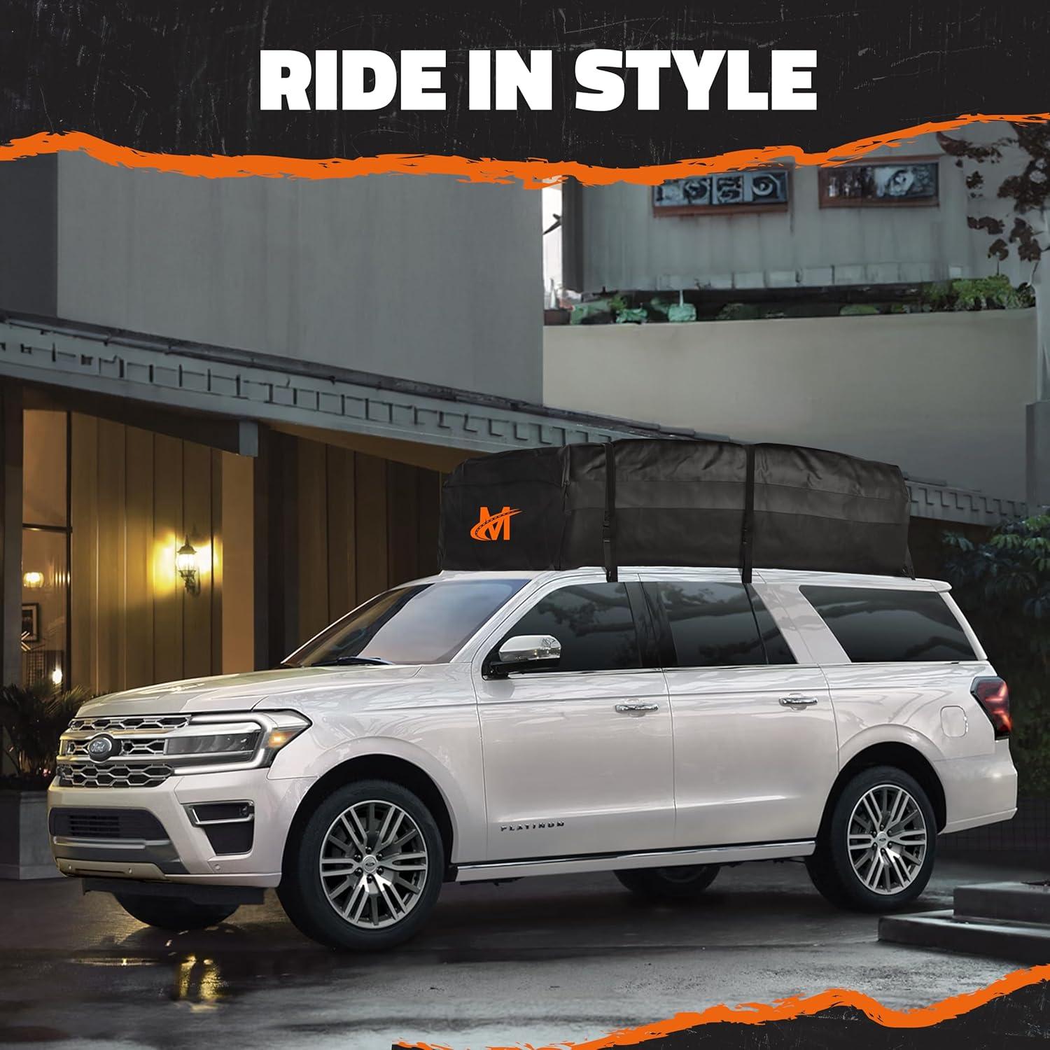 imageMockins XXL 50 CuFt Waterproof Rooftop Cargo Bag for Top of Car Storage  85quotx50quotx20quot AllWeather Soft Shell Vinyl Cargo Roof Bag  Car Top Carrier Without Roof Rack  Roof Rack Bag wAccessories50 Cubic Feet  85x50x20