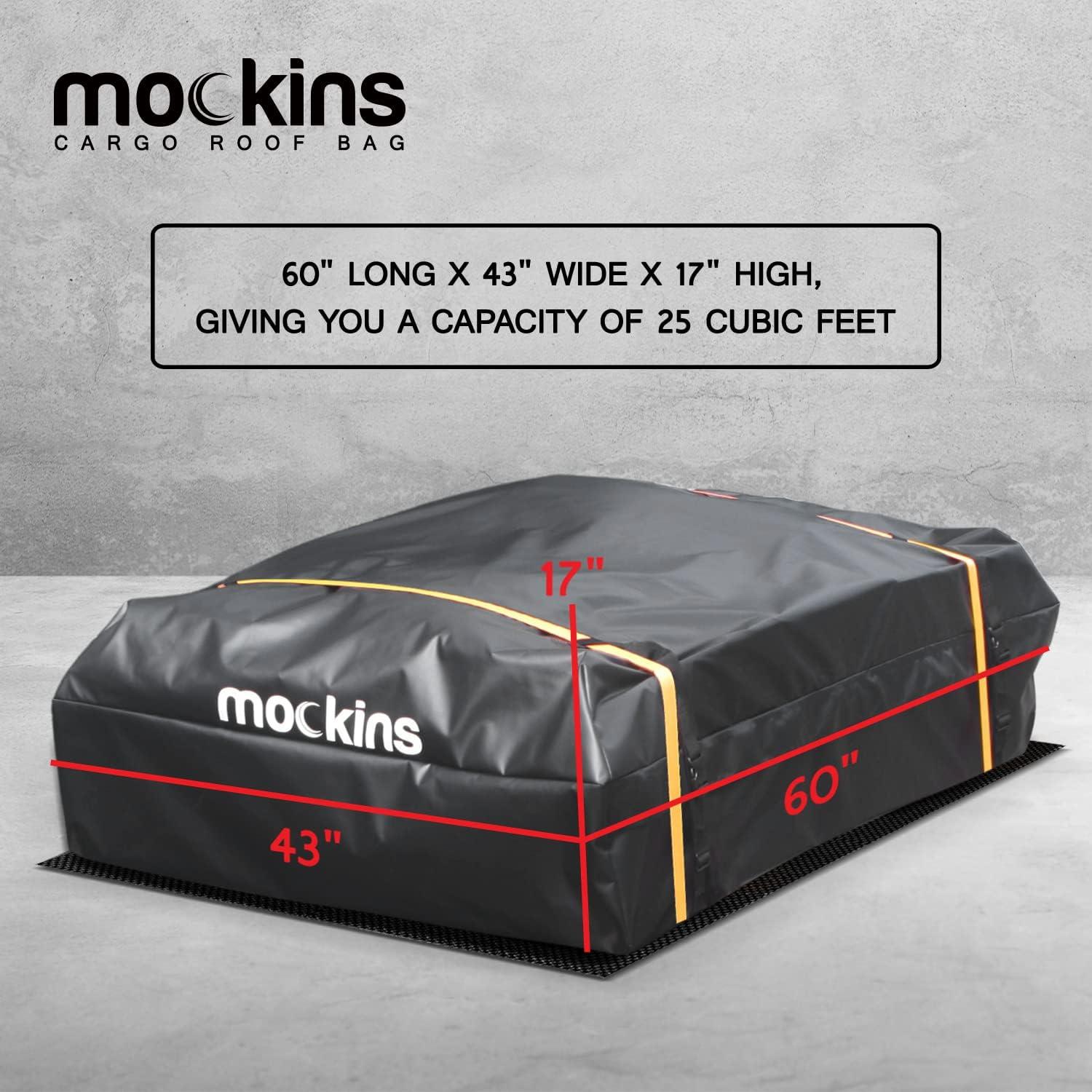 imageMockins XXL 50 CuFt Waterproof Rooftop Cargo Bag for Top of Car Storage  85quotx50quotx20quot AllWeather Soft Shell Vinyl Cargo Roof Bag  Car Top Carrier Without Roof Rack  Roof Rack Bag wAccessories25 Cubic Ft  60x43x17