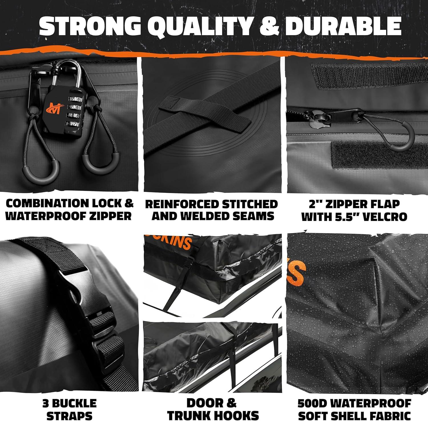 imageMockins XXL 50 CuFt Waterproof Rooftop Cargo Bag for Top of Car Storage  85quotx50quotx20quot AllWeather Soft Shell Vinyl Cargo Roof Bag  Car Top Carrier Without Roof Rack  Roof Rack Bag wAccessories50 Cubic Feet  85x50x20