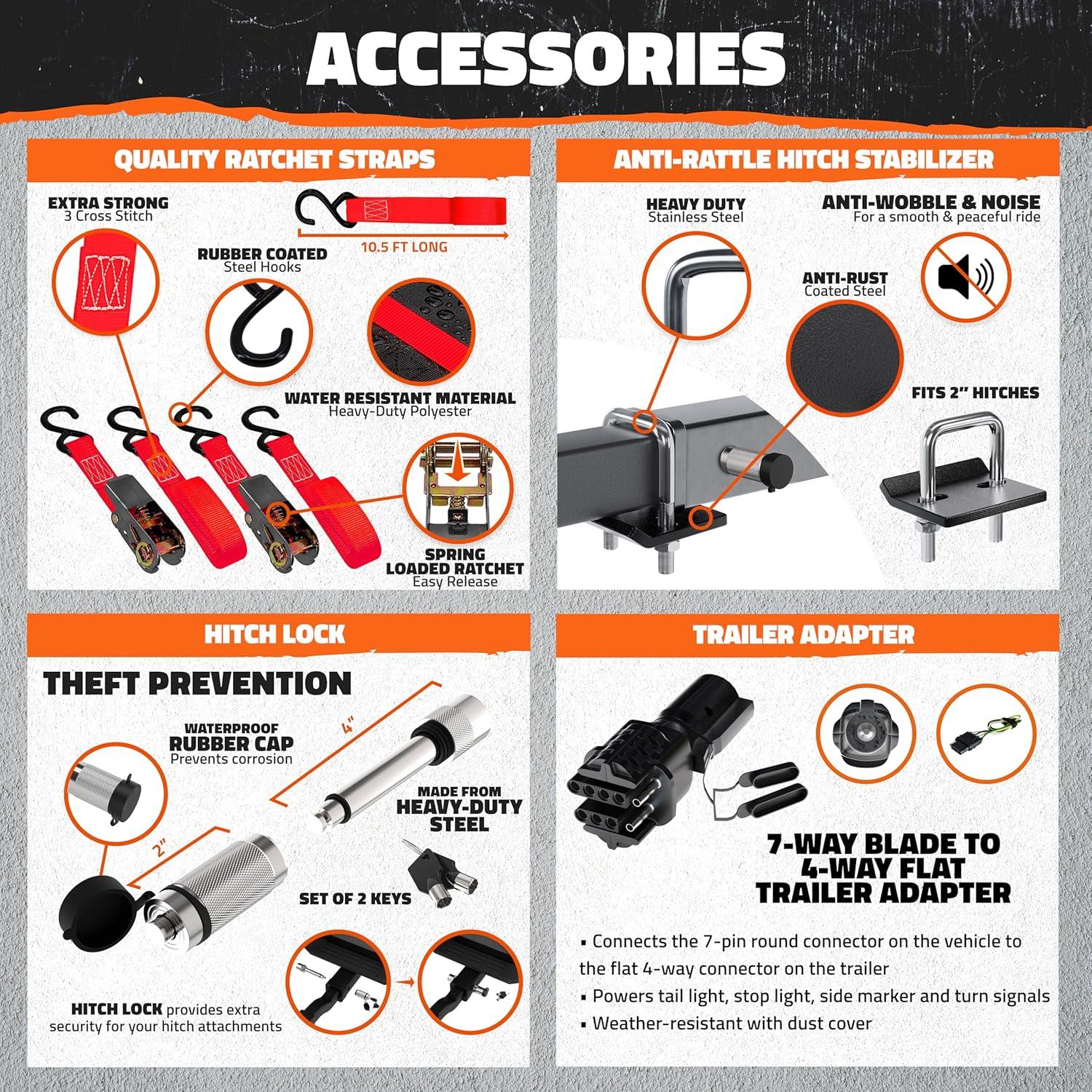 imageMockins XXL 70quotx30quotx6quot Folding Trailer Hitch Cargo Carrier wRear Lights License Plate Bracket ampamp 40 Cu Ft Waterproof Cargo Bag for Hitch Carrier  500 Lbs Cap Car Trailer Basket Set wAccessoriesExtra Extra Large 70 L X 30 W X 6 H