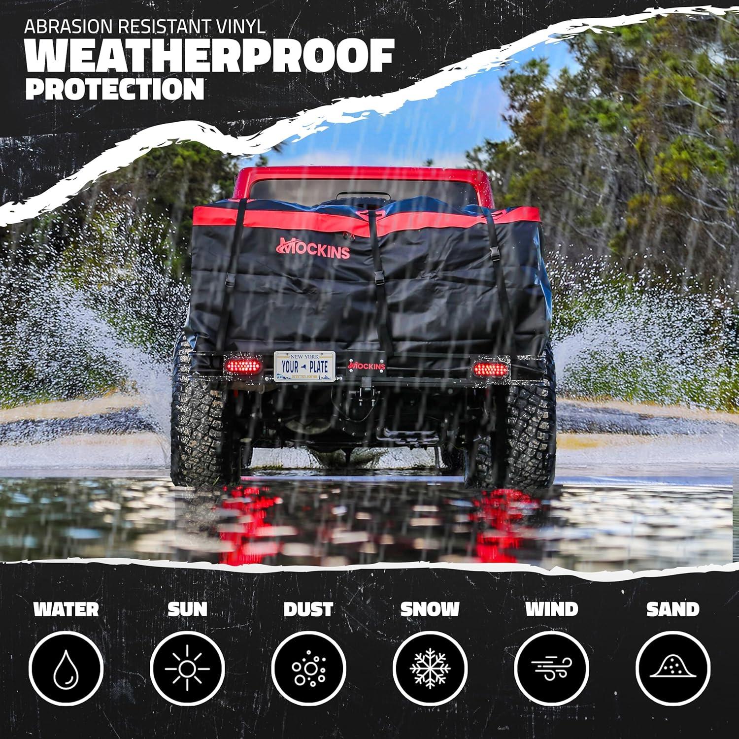 imageMockins XXL 70quotx30quotx6quot Folding Trailer Hitch Cargo Carrier wRear Lights License Plate Bracket ampamp 40 Cu Ft Waterproof Cargo Bag for Hitch Carrier  500 Lbs Cap Car Trailer Basket Set wAccessoriesExtra Extra Large 70 L X 30 W X 6 H