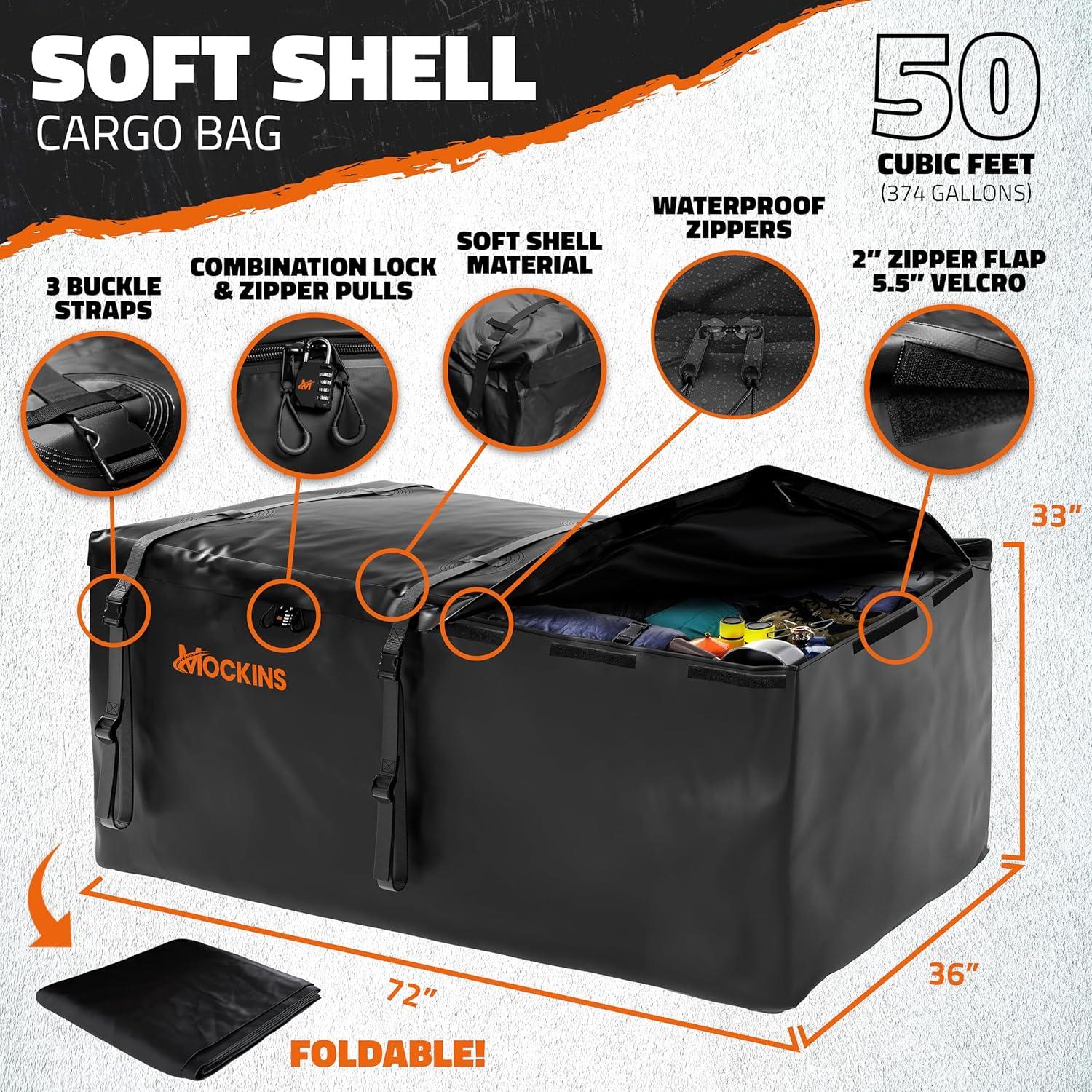 imageMockins XXL 72quotx36quotx6quot Folding Trailer Hitch Cargo Carrier w 50 CuFt Waterproof Cargo Bag for Hitch Carrier  500 Lbs Cap Luggage Rack for SUV Car ampamp Truck wRear Lights License Plate Holder ampamp More