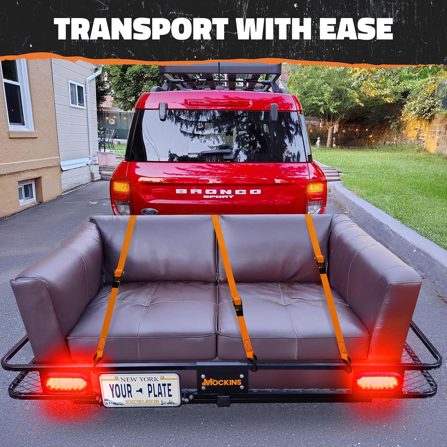 imageMockins XXL 72quotx36quotx6quot Folding Trailer Hitch Cargo Carrier w 50 CuFt Waterproof Cargo Bag for Hitch Carrier  500 Lbs Cap Luggage Rack for SUV Car ampamp Truck wRear Lights License Plate Holder ampamp More