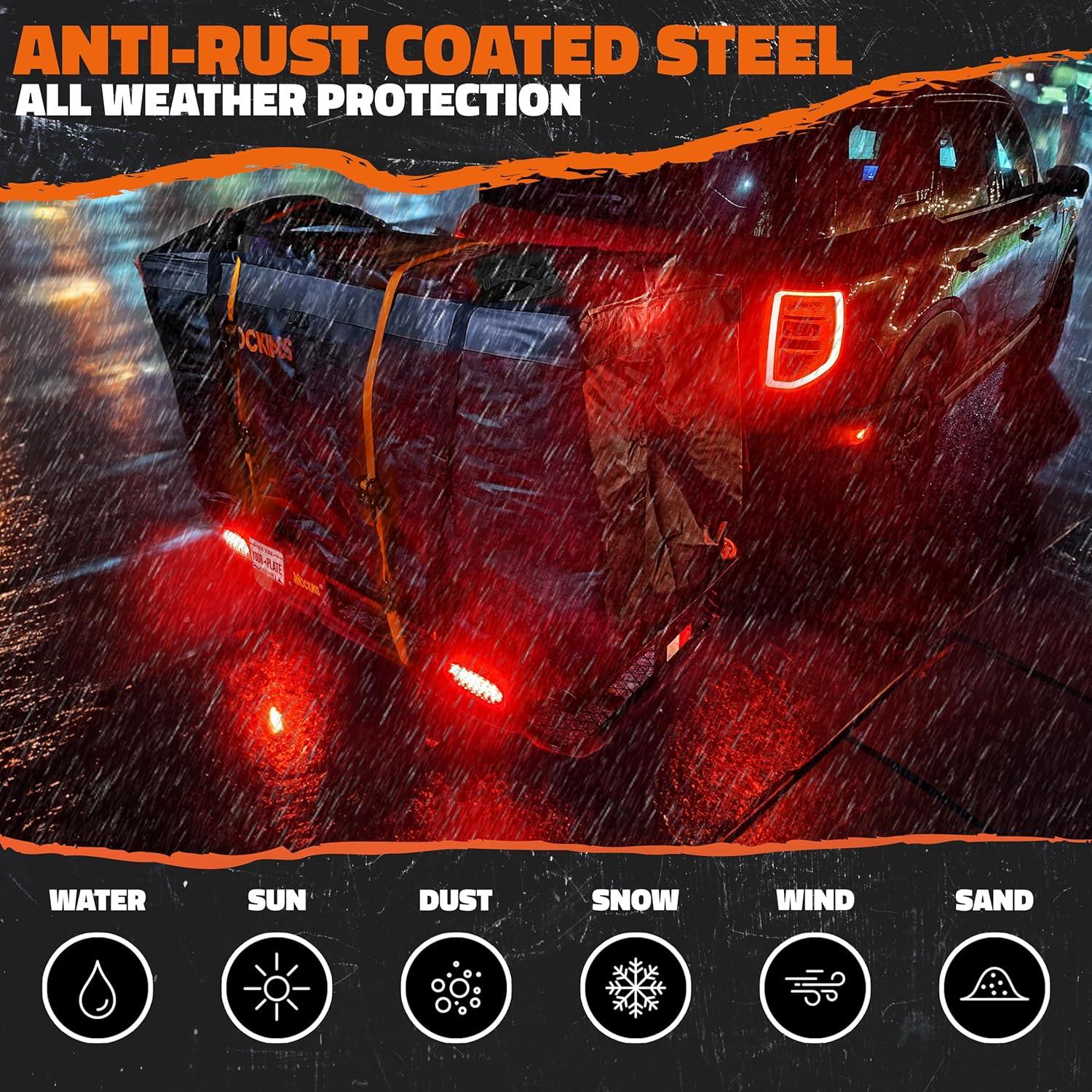 imageMockins XXL 72quotx36quotx6quot Folding Trailer Hitch Cargo Carrier wRear Lights ampamp License Plate Bracket  Weatherproof Steel Luggage Rack for SUV Car ampamp Truck  500Lbs Cap Cargo Hitch Carrier wAccessories60L X 20W X 6H