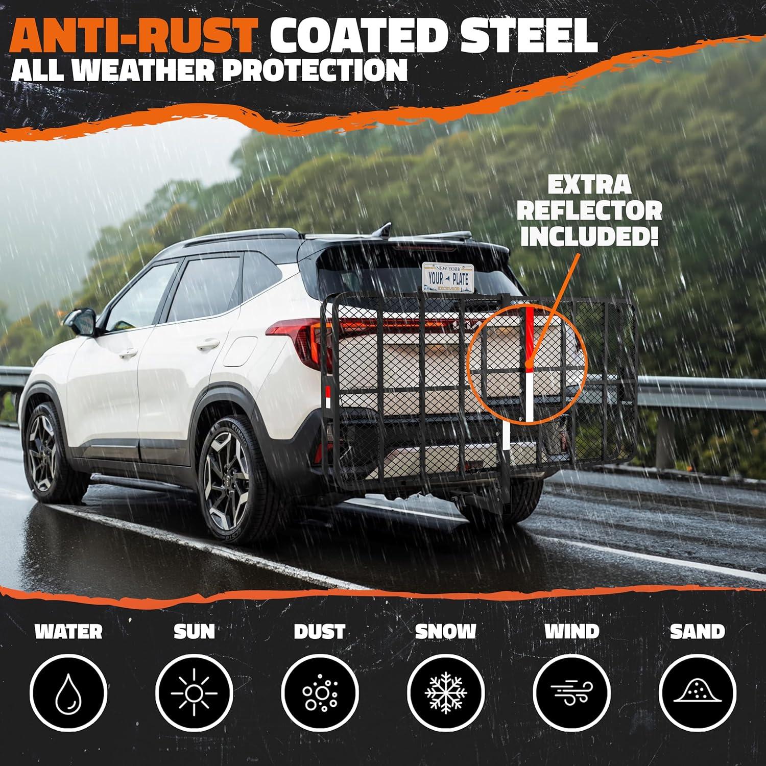 imageMockins XXL 72quotx36quotx6quot Folding Trailer Hitch Cargo Carrier wRear Lights ampamp License Plate Bracket  Weatherproof Steel Luggage Rack for SUV Car ampamp Truck  500Lbs Cap Cargo Hitch Carrier wAccessories72L X 36W X 6H  XXL