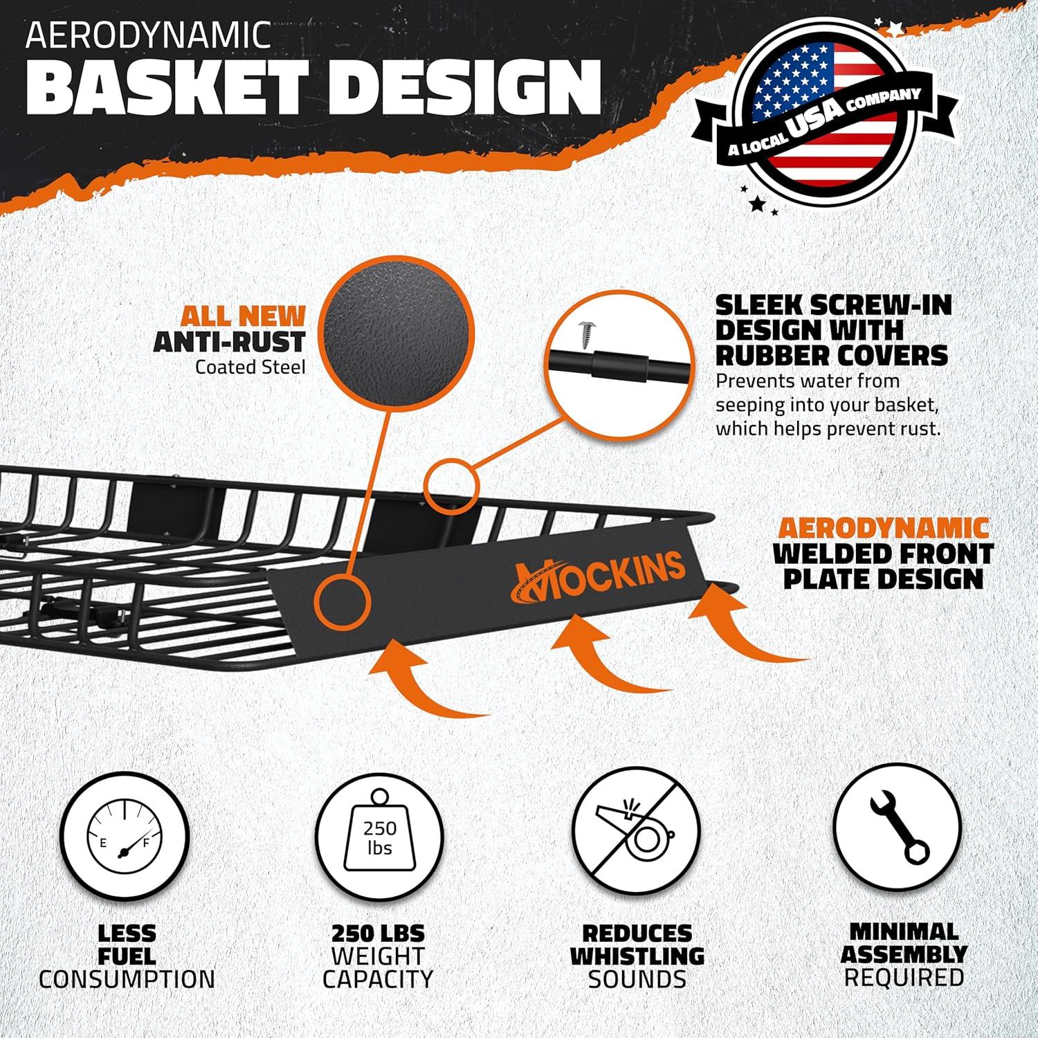 imageMockins XXL 90quotx50quotx6quot Heavy Duty Roof Rack Cargo Carrier w 50 CuFt Waterproof Rooftop Cargo Bag for Top of Car  AllWeather 250 Lbs Cap Car Top Carrier Roof Basket for SUV RV Van wAccessories