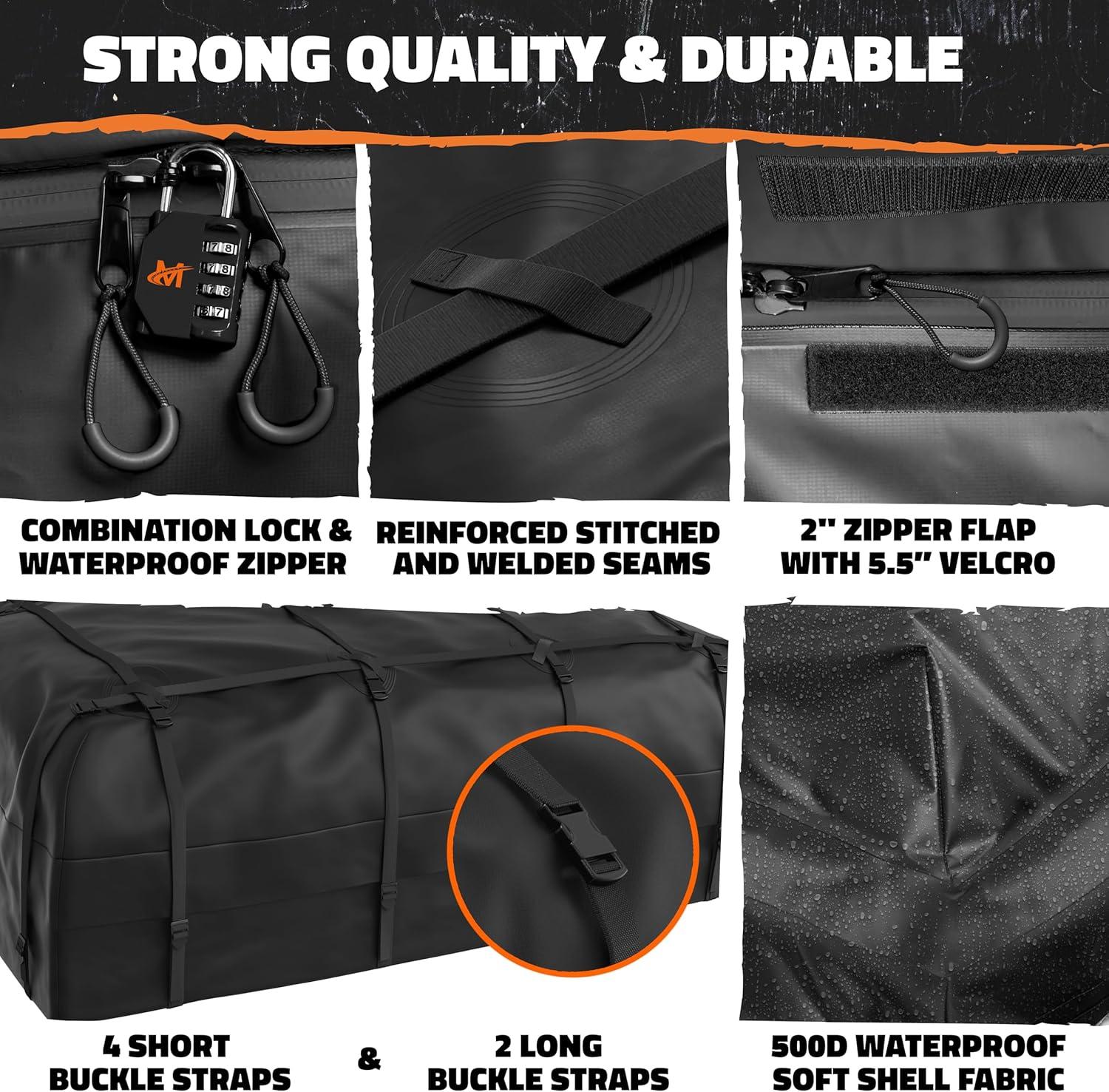 imageMockins XXL 90quotx50quotx6quot Heavy Duty Roof Rack Cargo Carrier w 50 CuFt Waterproof Rooftop Cargo Bag for Top of Car  AllWeather 250 Lbs Cap Car Top Carrier Roof Basket for SUV RV Van wAccessories