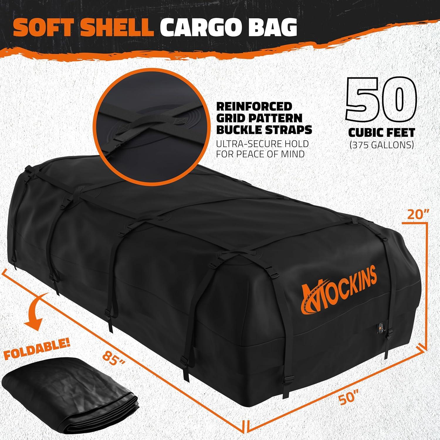 imageMockins XXL 90quotx50quotx6quot Heavy Duty Roof Rack Cargo Carrier w 50 CuFt Waterproof Rooftop Cargo Bag for Top of Car  AllWeather 250 Lbs Cap Car Top Carrier Roof Basket for SUV RV Van wAccessories