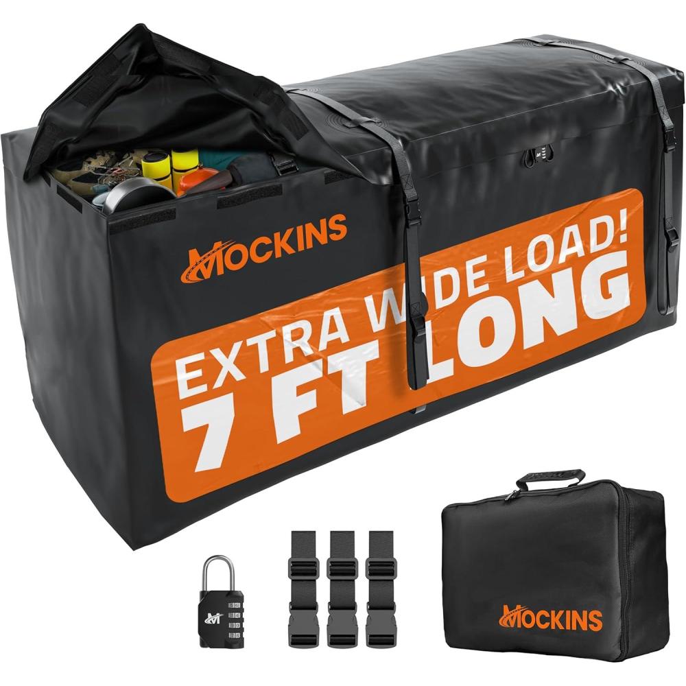 imageMockins 25 CuFt Large Trailer Hitch Cargo Carrier Bag  60quotx24quotx31quot All Weather Cargo Bag for Hitch Carrier  Waterproof Luggage Bag for Truck Bed Storage  Vehicle Soft Shell Carriers wAccessories40 Cubic Feet  84x24x34