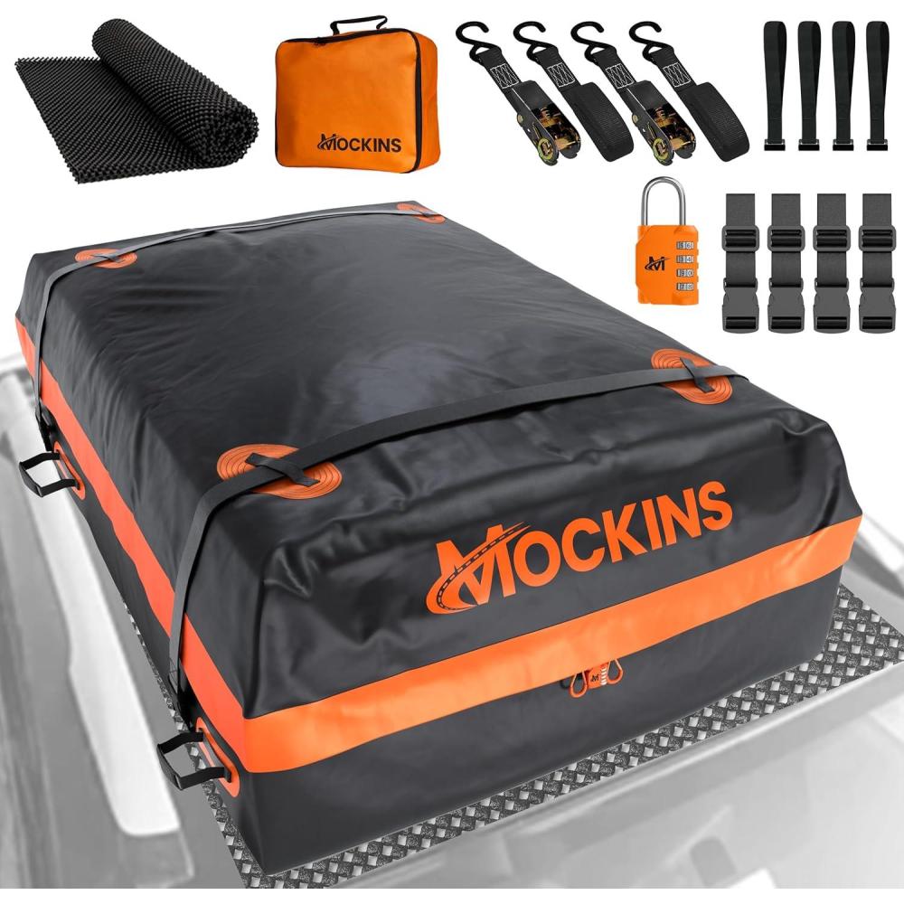 imageMockins 30 CuFt AllWeather Rooftop Cargo Carrier Bag  60quotx43quotx20quot SoftShell Vinyl Car Top Carrier Without Roof Rack  Roof Cargo Bag for Top of Car SUV Truck ampamp Large Vehicles wAccessories30 Cubic Ft