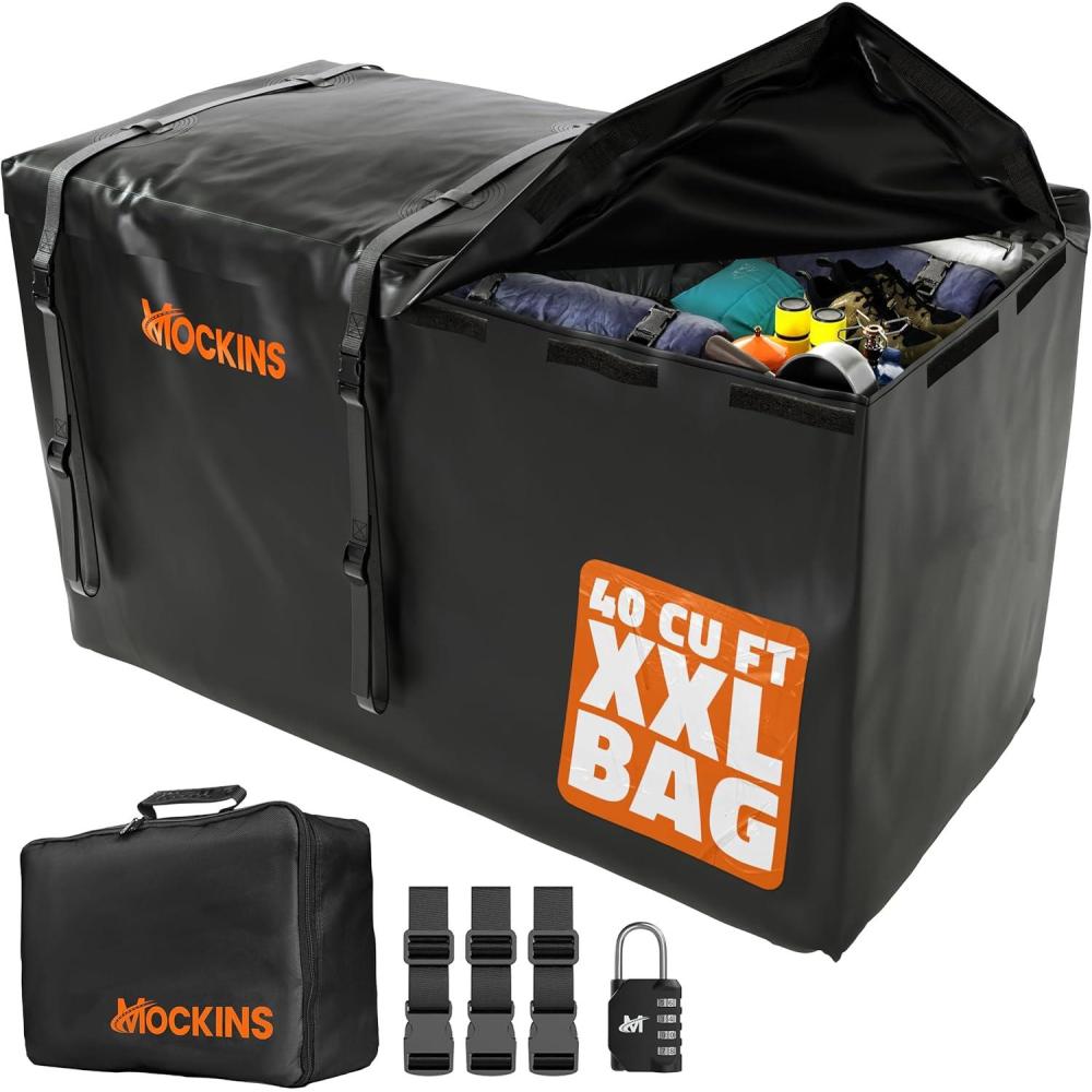 imageMockins 30 CuFt Trailer Hitch Cargo Carrier Bag  60quotx24quotx36quot Weatherproof Cargo Bag for Hitch Carrier  Waterproof Truck Bed Storage  Vinyl Vehicle Soft Shell Carriers Set for Road Trips ampamp Camping40 Cu Ft  Black