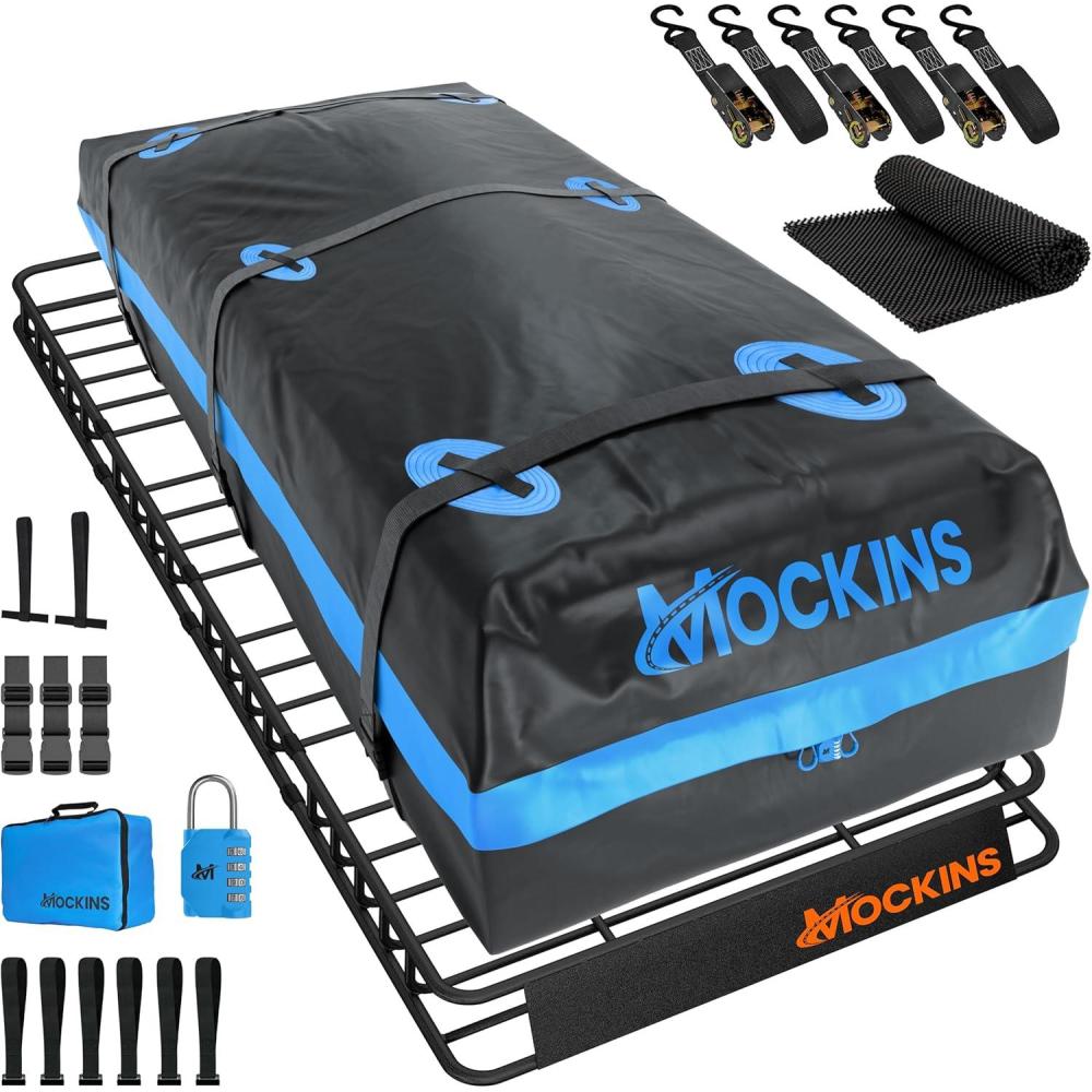 imageMockins 35 Cubic Ft Rooftop Cargo Carrier Bag ampamp Heavy Duty 84quotx39quotx6quot Roof Rack Basket Bundle