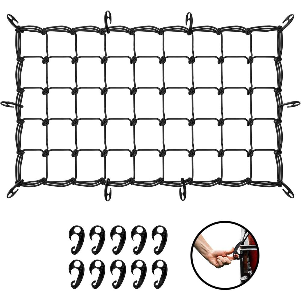 imageMockins 36quotx20quot Heavy Duty Cargo Net for Pickup Truck Bed SUV ampamp Car  6mm Extra Thick ampamp Elastic Bungee Net with Hooks  Stretches Up to 75quotx40quot  4quotx4quot Mesh Square Cargo Netting for Any Load SizeBlack