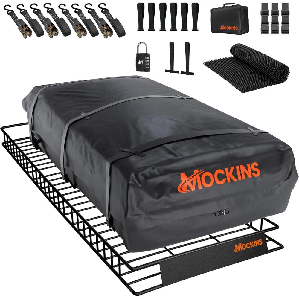 imageMockins 40 Cubic Ft Rooftop Cargo Carrier Bag ampamp Heavy Duty 90quotx50quotx6quot Roof Rack Basket Bundle