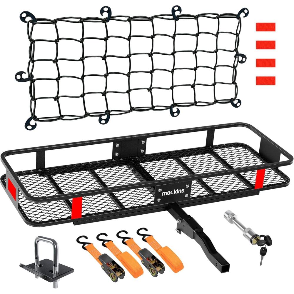 imageMockins 60quotx20quotx6quot Heavy Duty Trailer Hitch Cargo Carrier wLicense Plate Holder ampamp 16 CuFt Waterproof Cargo Bag for Hitch Carrier  AllWeather 500 Lbs Cap Folding Luggage Rack for SUV Car ampamp TruckLarge 60 L X 20 W X