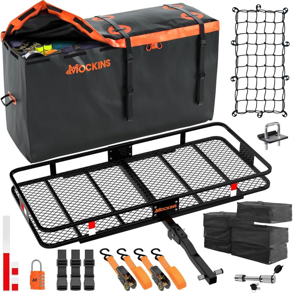 imageMockins 60quotx24quotx6quot Trailer Hitch Cargo Carrier w 30 CuFt Waterproof Cargo Bag for Hitch Carrier ampamp 6 Packing Cubes  Car Trailer Basket ampamp Vehicle Soft Shell Carriers for SUV Car ampamp Truck wAccessories60X24X6  30 CuFt Bag  Packing Cubes