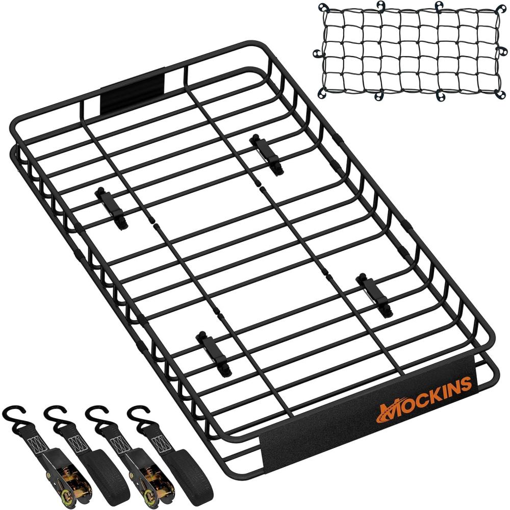 imageMockins 64quotx39quotx6quot Extendable Roof Rack Cargo Carrier for Top of Vehicle  250lbs Cap Car Top Carrier  Rooftop Cargo Basket for SUV Car Van ampamp More  Roof Basket Set wRatchet Straps ampamp Bungee Net50 x 36 x 45