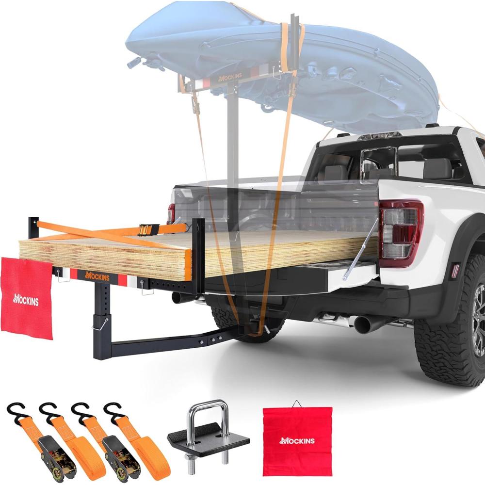 imageMockins 750Lbs Cap Truck Bed Extender Hitch Mount 2in1 AllWeather Steel Trailer Hitch Extender w Stabilizer ampamp Straps Bed Extenders for Trucks ampamp SUVs for Ladder Canoe Pipes Lumber ampamp Kayak RackBlack