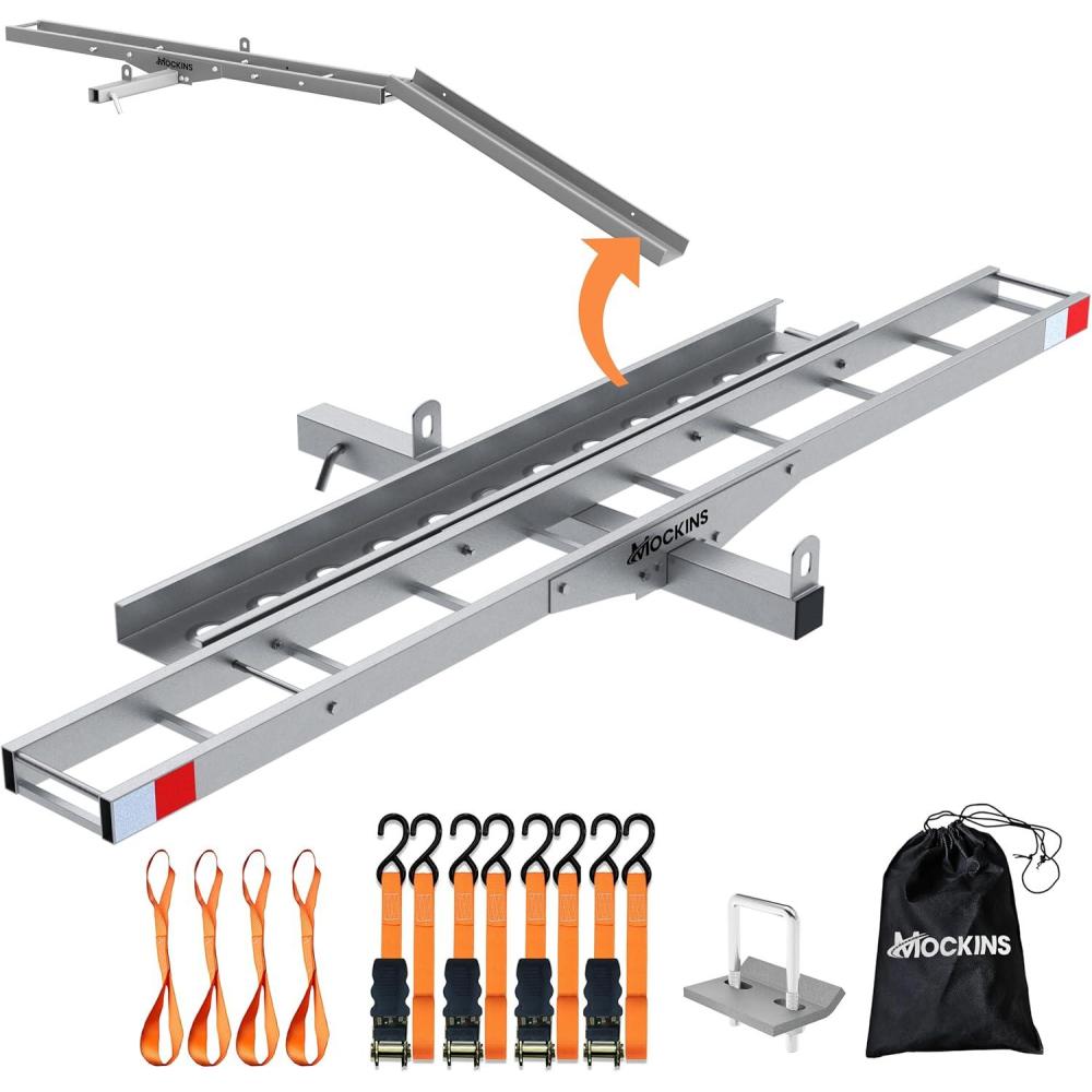 imageMockins AntiTilt 73quot Motorcycle Hitch Carrier with Ramp  500 Lbs Cap Dirt Bike Hitch Carrier  AllWeather Steel Motorcycle Trailer Mount Versatile as eBike Rack ampamp Scooter Rack with AccessoriesGray