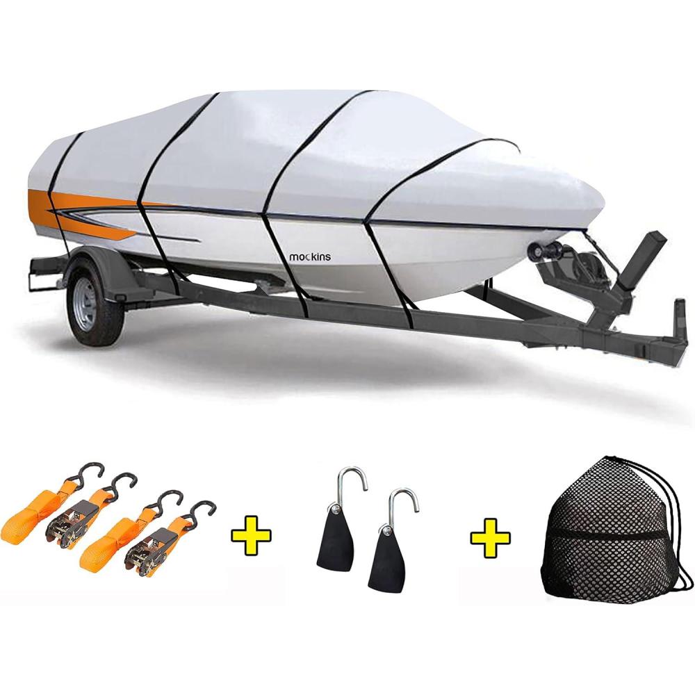 imageMockins Trailerable Boat Covers 1719ft x 98quot  150D Polyester Oxford Boat Cover Fit VHull TriHull Fishing Runabout Bass Boat Cover  UV ampamp Water Resistant  Protects Boat from All ElementsMedium  17  19 x 98