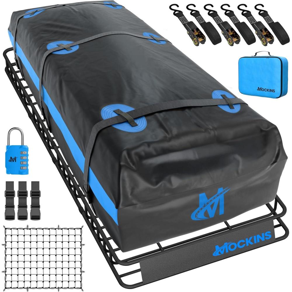 imageMockins XL 84quotx39quotx6quot Extendable Roof Rack Cargo Carrier ampamp 35 CuFt Waterproof Cargo Bag for Top of Car  3 Length Sizes 40quot63quot84quot Luggage Rack for SUV Car ampamp Truck with Roof Basket Accessories84L x 39W x 6H  35 CuFt Bag