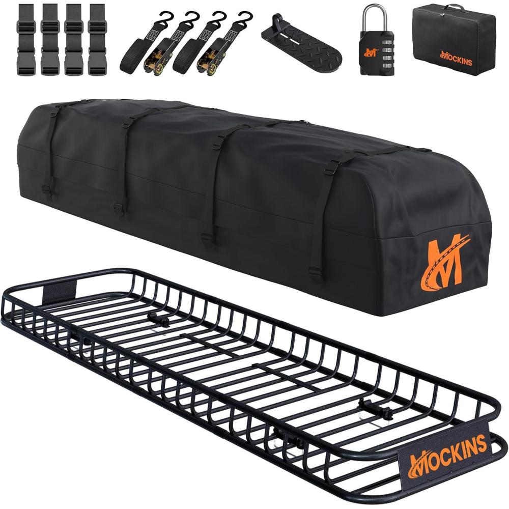 imageMockins XL 84quotx39quotx6quot Extendable Roof Rack Cargo Carrier ampamp 35 CuFt Waterproof Cargo Bag for Top of Car  3 Length Sizes 40quot63quot84quot Luggage Rack for SUV Car ampamp Truck with Roof Basket Accessories85L x 24W x 4H  20 CuFt Roof Bag