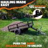 imageMockins 750 Lbs Cap Yard Wagon Heavy Duty UTV ATV Utility Trailer wRamp Attached Jack Stand ampamp 16quot Wheels  OffRoad 14 CuFt Steel Garden Dump Cart for Lawn Tractor Trailer ampamp More wCover ampamp Net