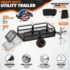 imageMockins 750 Lbs Cap Yard Wagon Heavy Duty UTV ATV Utility Trailer wRamp Attached Jack Stand ampamp 16quot Wheels  OffRoad 14 CuFt Steel Garden Dump Cart for Lawn Tractor Trailer ampamp More wCover ampamp Net