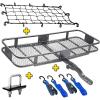 imageMockins 500LB Capacity 60x20x6 Trailer Hitch Cargo Carrier Hitch Rack Folding Cargo Carrier Hitch Mount  Ratchet Straps ampamp Net  Hitch Mount Cargo Carrier Cargo Trailer Tow Hitch Cargo Carrier