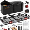 imageMockins XXL 70quotx30quotx6quot Folding Trailer Hitch Cargo Carrier wRear Lights License Plate Bracket ampamp 40 Cu Ft Waterproof Cargo Bag for Hitch Carrier  500 Lbs Cap Car Trailer Basket Set wAccessories60L X 20W X 6H