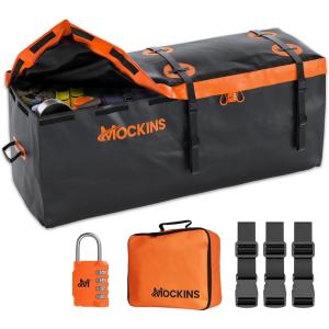 imageMockins 16 CuFt Trailer Hitch Cargo Carrier Bag  58quotx20quotx24quot AllWeather Waterproof Cargo Bag for Hitch Carrier  AbrasionResistant Vinyl Truck Bed Storage Set wStraps Combo Lock ampamp Carry CaseBlackOrange