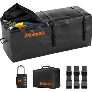 imageMockins 16 CuFt Trailer Hitch Cargo Carrier Bag  58quotx20quotx24quot Durable Vinyl Cargo Bag for Hitch Carrier  Waterproof Truck Bed Storage Set wStraps ampamp Lock  Weatherproof Vehicle Soft Shell Carriers16 Cubic Feet  58x20x24