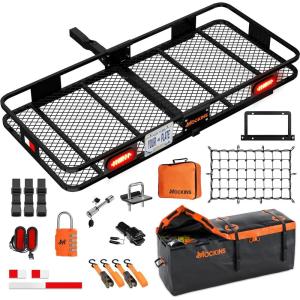 imageMockins 16 Cubic Ft Orange Cargo Carrier Bag ampamp 60quotx20quotx6quot Folding Trailer Hitch Cargo Carrier wRear Lights Bundle