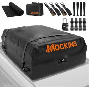 imageMockins 25 CuFt Heavy Duty Car Roof Bag 60quotx43quotx17quot  Works with or Without Roof Rack  Great for Road Trip Vacations Camping Adventures ampamp More  Set Includes Roof Mat Lock Hooks ampamp Straps25 Cubic Ft