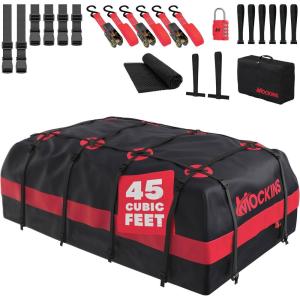 imageMockins 45 CuFt XL Waterproof Rooftop Cargo Bag  75quotx48quotx22quot Heavy Duty Rooftop Cargo Carrier for Use with or wo Roof Rack  Car Roof Bag Set Includes Top of Car Storage Mat Lock Hooks ampamp Straps