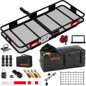 imageMockins 60quotx20quotx6quot Folding Trailer Hitch Cargo Carrier wRear Lights ampamp 16 Cubic Ft Black Cargo Carrier Bag Bundle