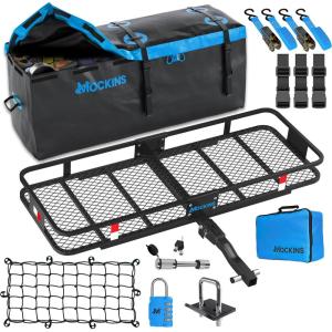 imageMockins 60quotx24quotx6quot Heavy Duty Trailer Hitch Cargo Carrier with 500 Lbs Capacity  Great for Camping Road Trips Moving ampamp More  Hauling Set Includes Straps Net Lock ampamp StabilizerLarge 60 L X 20 W X 6 H