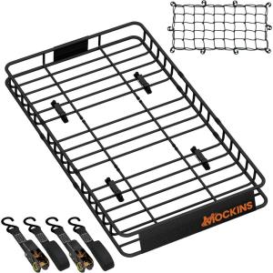 imageMockins 64quotx39quotx6quot Extendable Roof Rack Cargo Carrier for Top of Vehicle  250lbs Cap Car Top Carrier  Rooftop Cargo Basket for SUV Car Van ampamp More  Roof Basket Set wRatchet Straps ampamp Bungee Net50 x 36 x 45