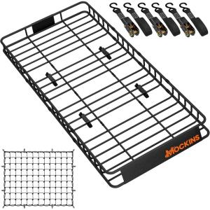 imageMockins 64quotx39quotx6quot Extendable Roof Rack Cargo Carrier for Top of Vehicle  250lbs Cap Car Top Carrier  Rooftop Cargo Basket for SUV Car Van ampamp More  Roof Basket Set wRatchet Straps ampamp Bungee Net84 x 39 x 6